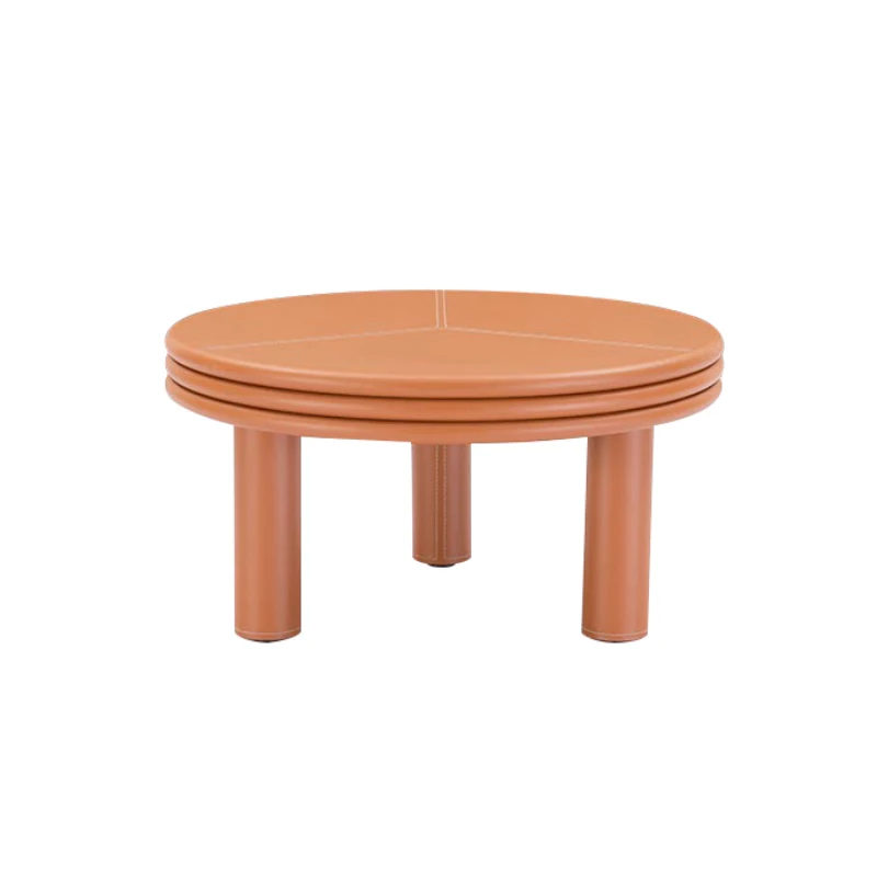 Factory Wholesale Italian Design Living Room Three Legs Round Orange Leather Coffee Table