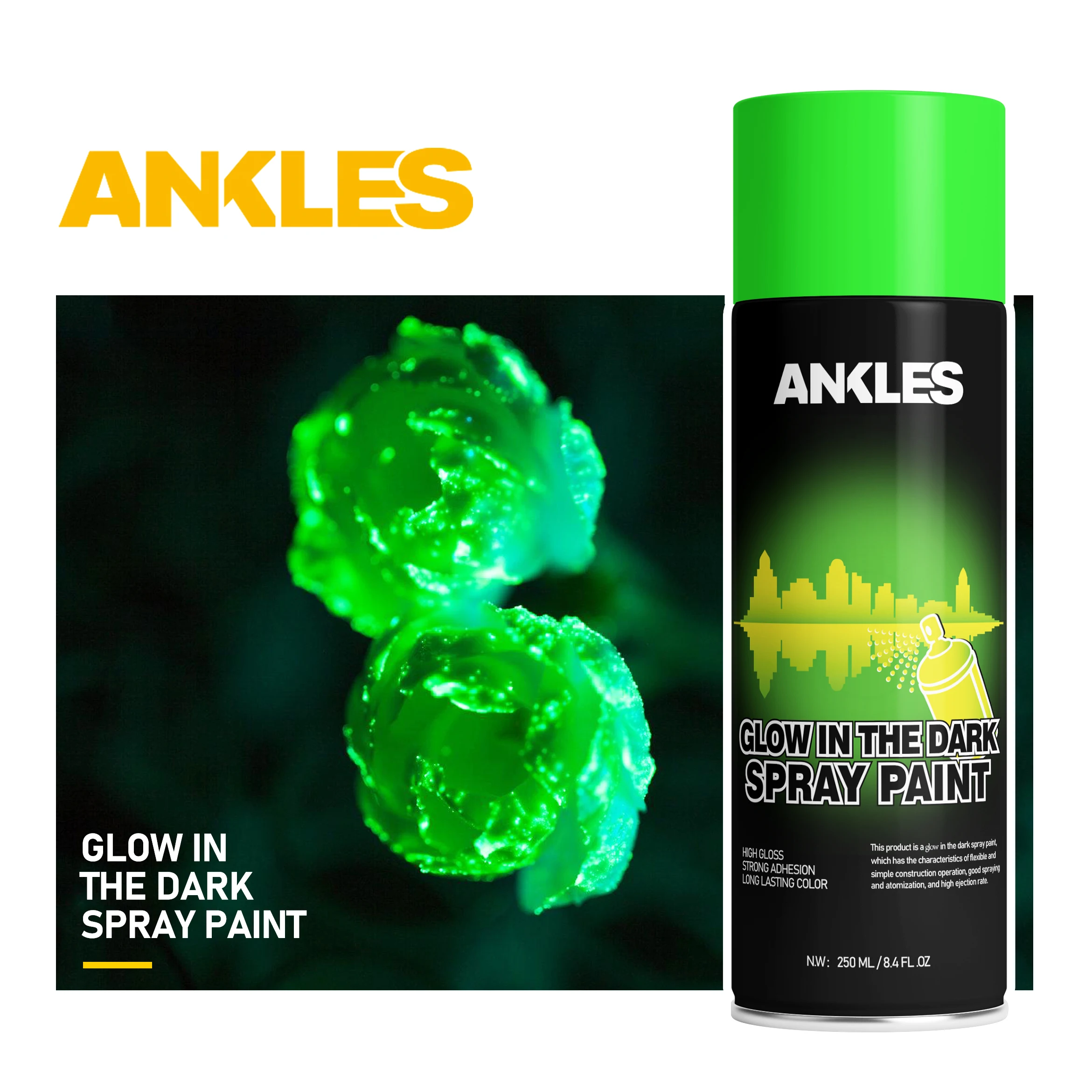 ANKLES 450ml Graffiti Fluorescent Blue Colour Sublimation Acrylic Spray Paint Glows in the Dark Spray