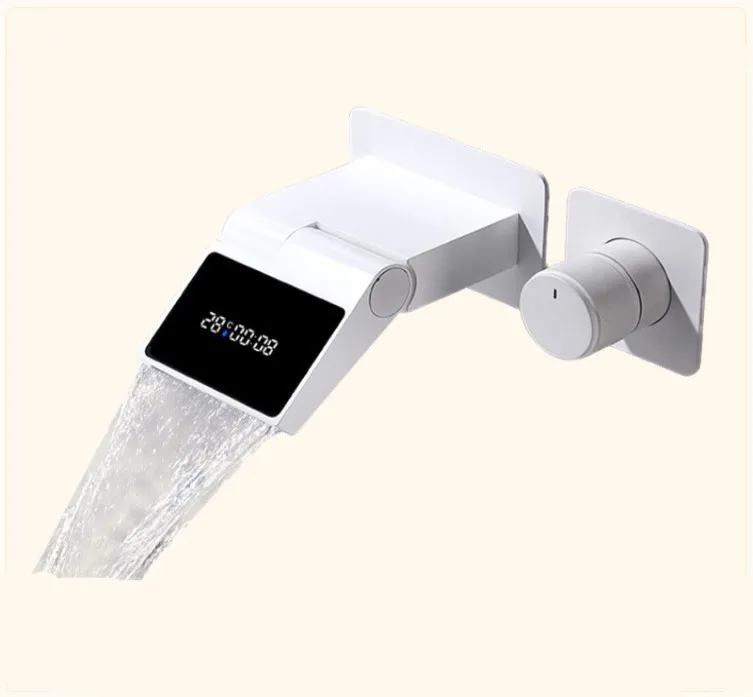 Customized factory new product folding and rotating concealed digital display basin faucet brass basin mixing valve cold and hot