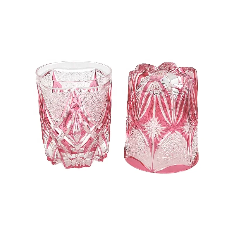 hand made pink crystal cut to clear wine glass tumbler