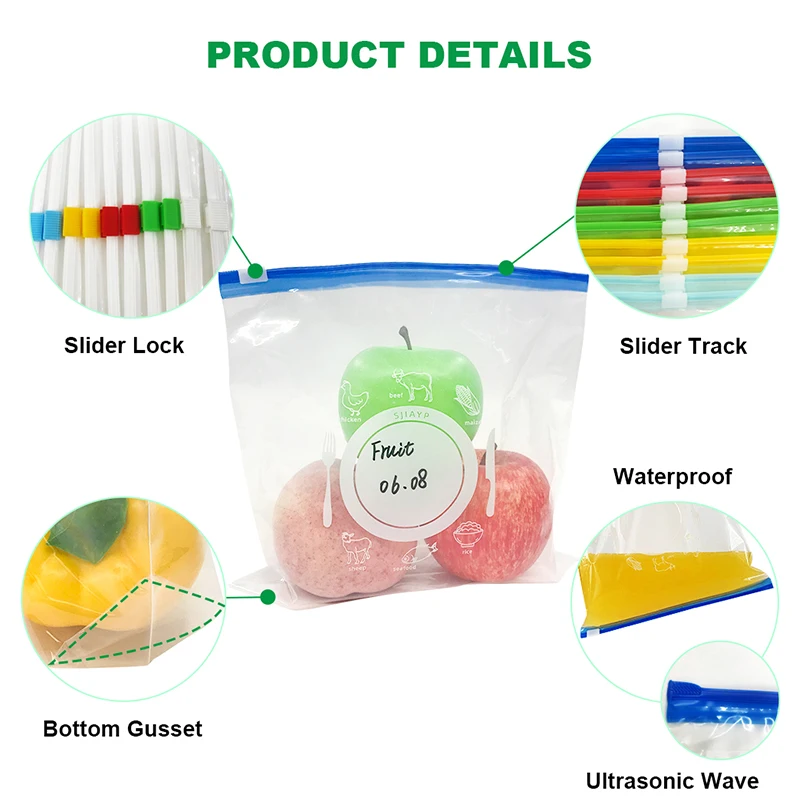 Aiudo Bpa Free Leak Proof Sandwich Lunch Snack Bags Freezer Zipper Bags Reusable Food Storage Freezer Zip Bag