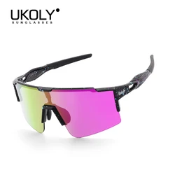 UKOLY custom logo changeable lens sun glasses HD polarized sports oversize sunglasses ce Uv400 cycling glasses