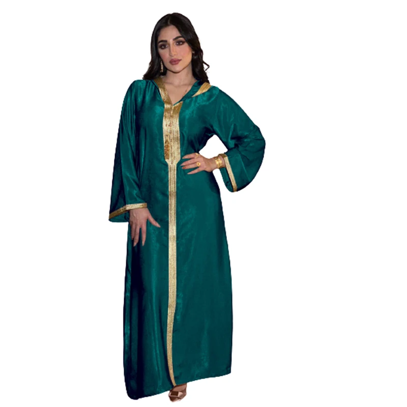 Indonesia Muslim Traditional African Women Hooded Dress Kaftan Women Long Sleeve Lace Suede Islamic Clothing