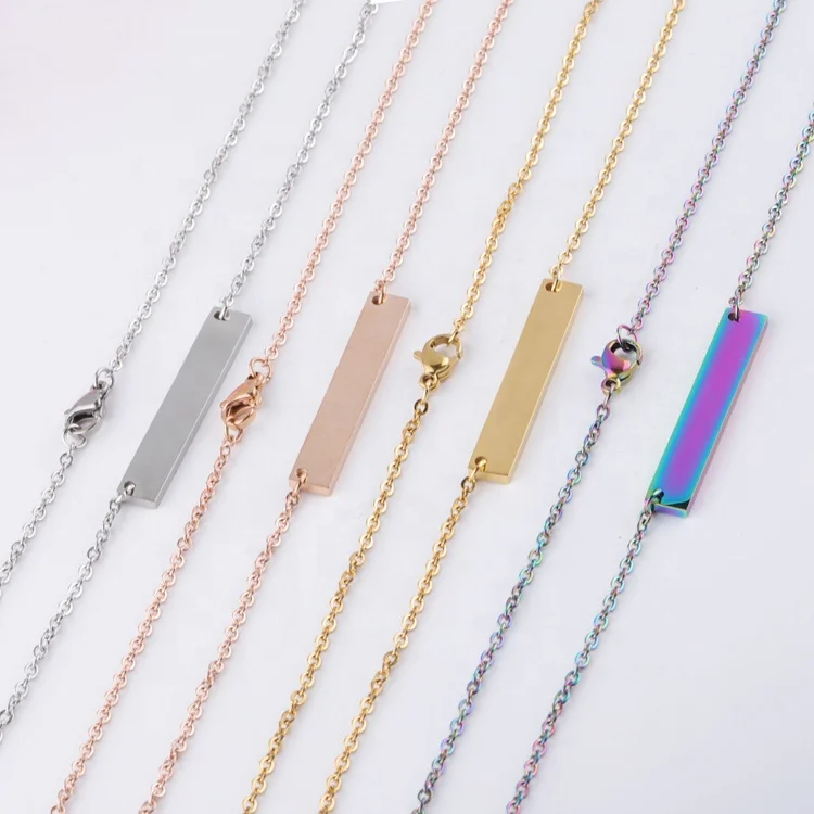 Персональная нестандартная штамп Выгравировано Название в золотом цвете из нержавеющей стали пустой бар ожерелье