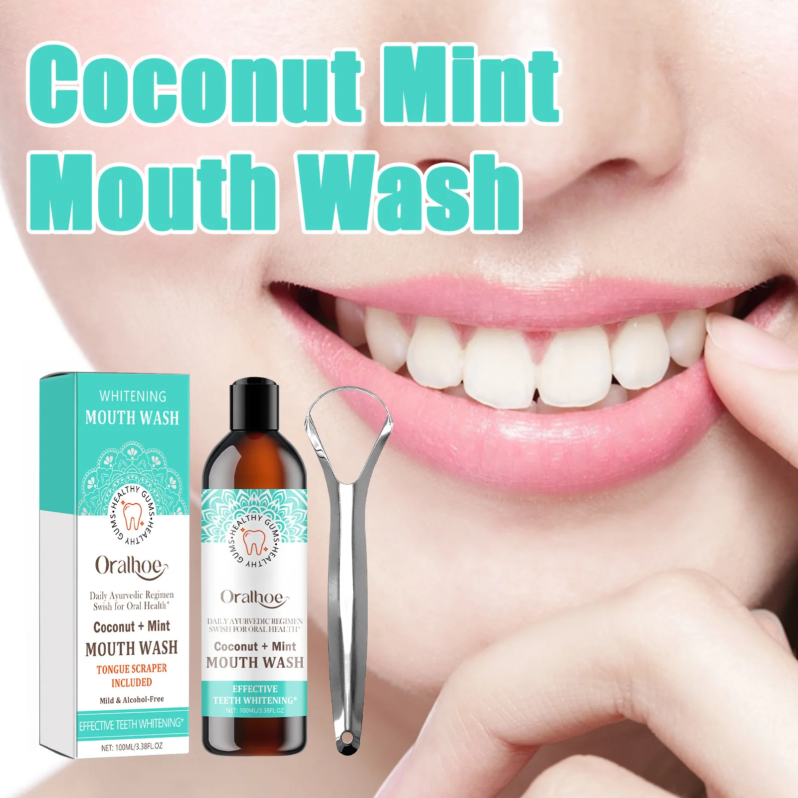 Hot Selling Vitamin E Alcohol Free Mouthwash Fresh Breath Teeth Whitening Oil Coconut Oil Pulling Natural Essential Oil