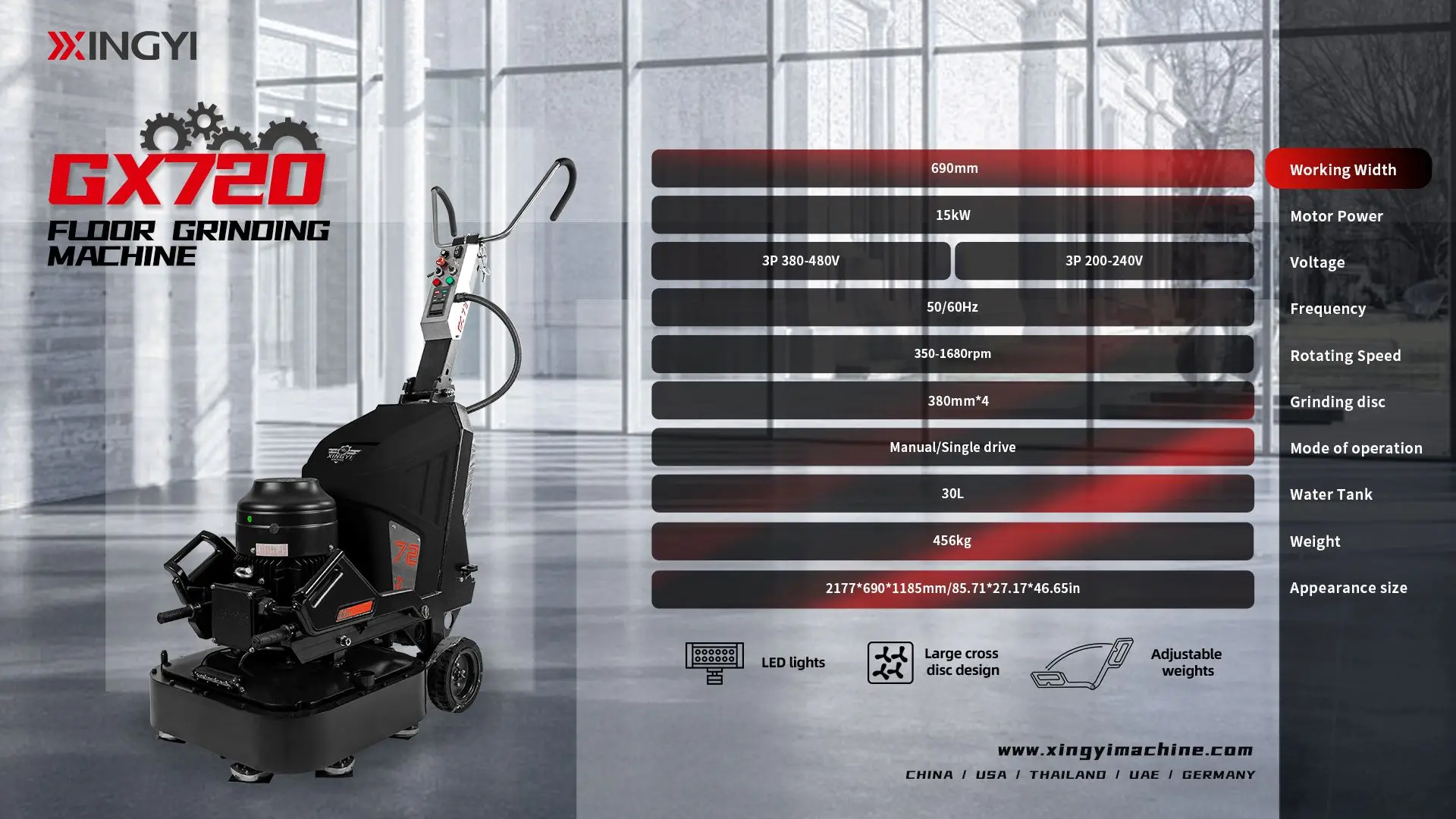 700mm Heavy Duty 4 Heads 15KW Self-propelled Concrete Floor Grinder Machine