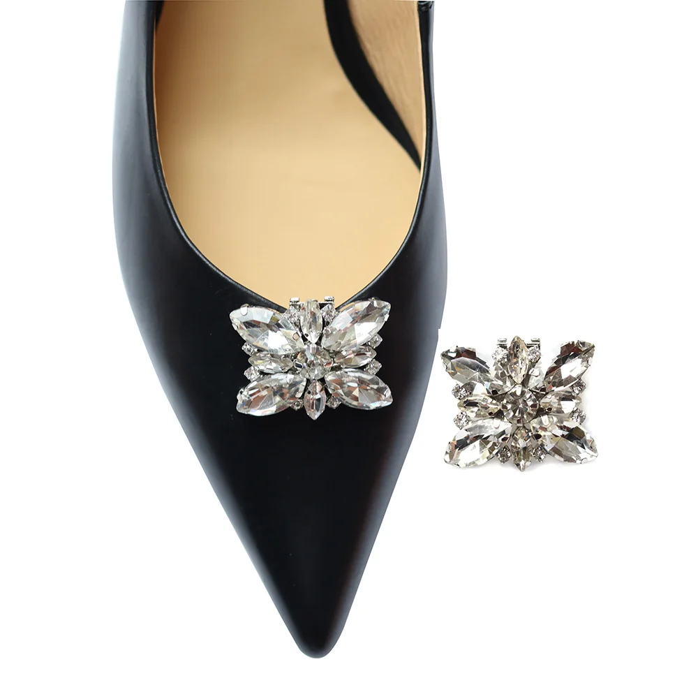 wholesale glass brass metal buckles shoe charms rhinestones shoe clips decorations for wedding shoes