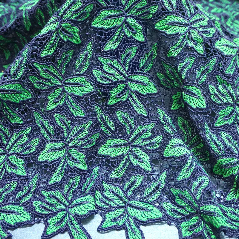 Latest Cord Floral Fabric lace 100% Polyester Green Fashion Guipure Dress lace Fabric