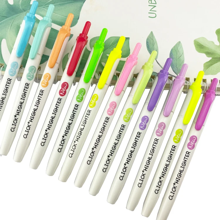 12Color Highlighter Marker Pen  Highlighter Pen Chisel Tip Retractable Highlighter Marker Pen