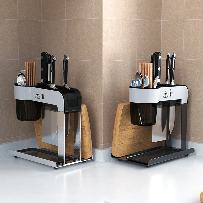 Home and Kitchen Stainless Steel Multi-function Countertop Knife Organizer Cutlery Holder with Movable Water Tray