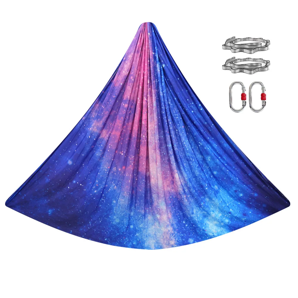 ZJFIT Bilink 5m Gradient color Premium polyester fiber Aerial Silk Yoga Swing hammock set for Antigravity Yoga
