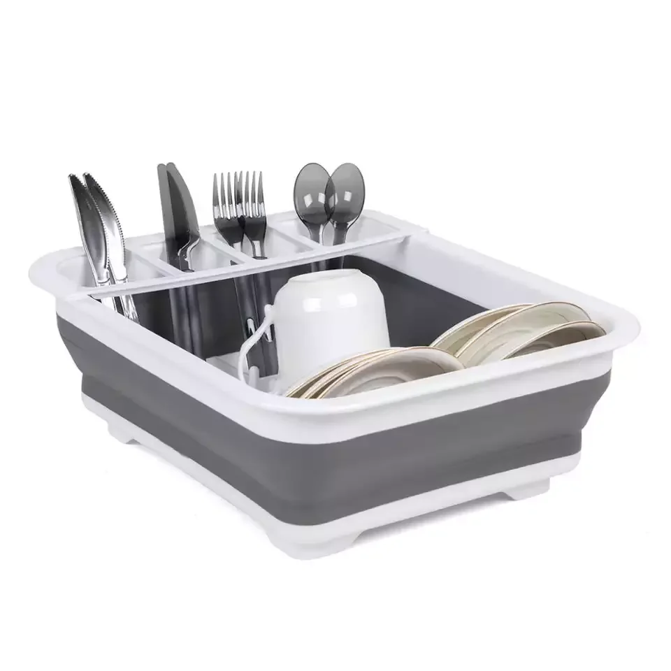 Home Organizer Grey/White Collapsible Drying Dish Drainer Rack Kitchen