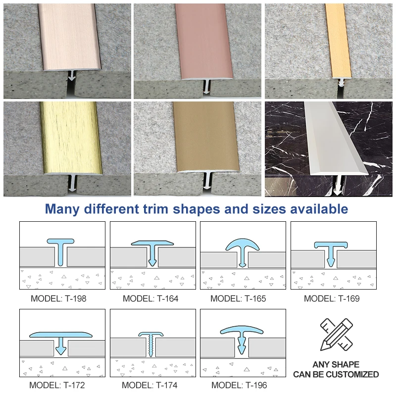 Fast Delivery Aluminium Construction Material Furniture Flexible Decorative Gold Silver T Shape Thin Metal Transition Strips