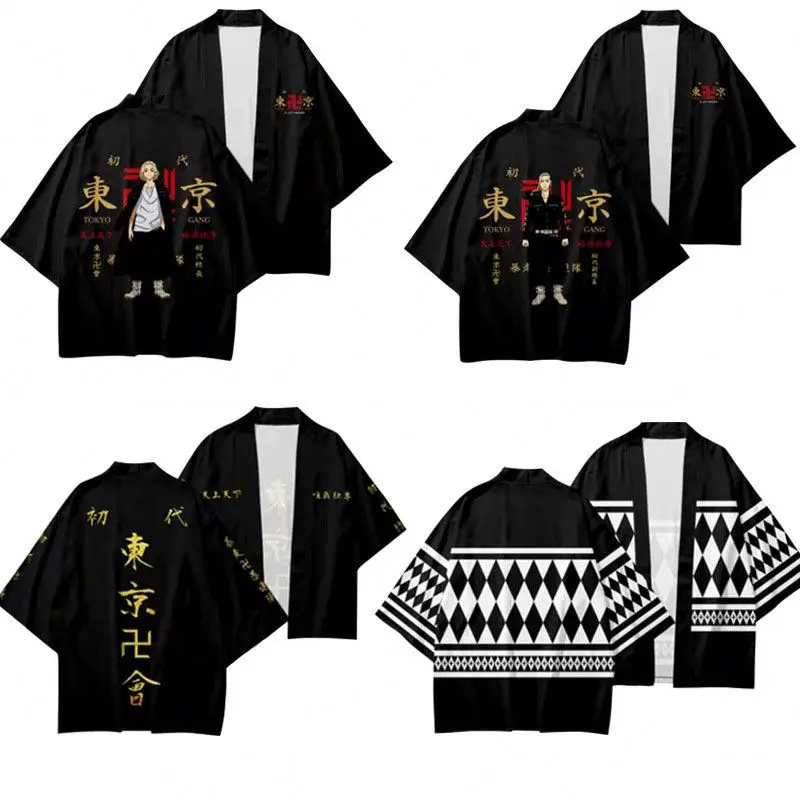 Anime Tokyo Revengers  Cosplay T-shirt Cloak of Draken Manji Gang for Summer Haori Kimono Tee Men adult costume
