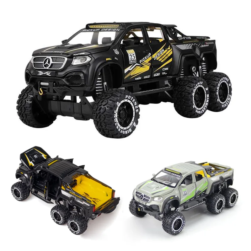 1:28 mercedes-benz X-class EXY monster 6x6 big wheel concept die cast car model toy for kids 21cm pull back simulation pickup