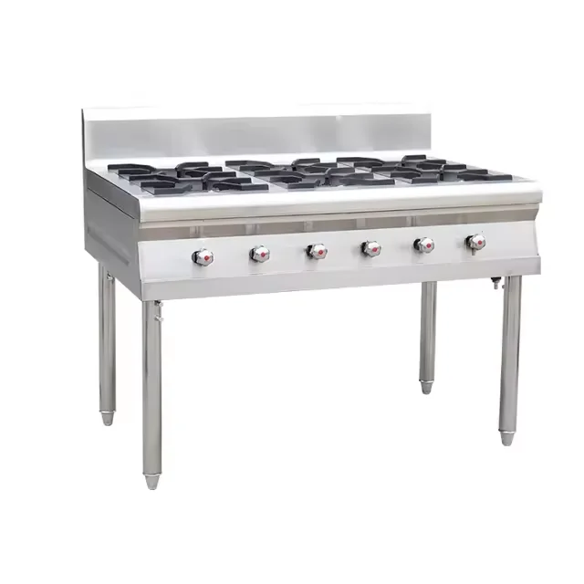 Commercial Stainless Steel Gas Stove with 6 Burners Built-In Installation for Household or Hotel Use