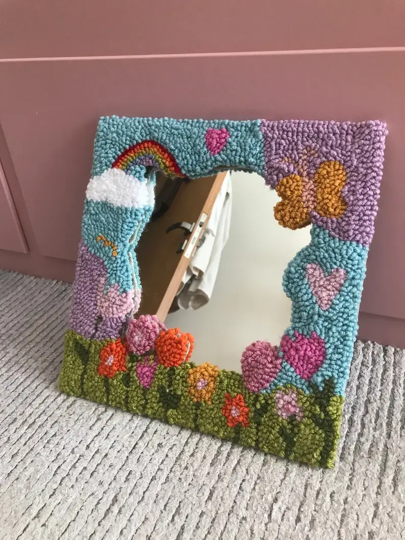 Highly recommend thoughtfully packaged mug rug punch needle tufted mirror for a great gift