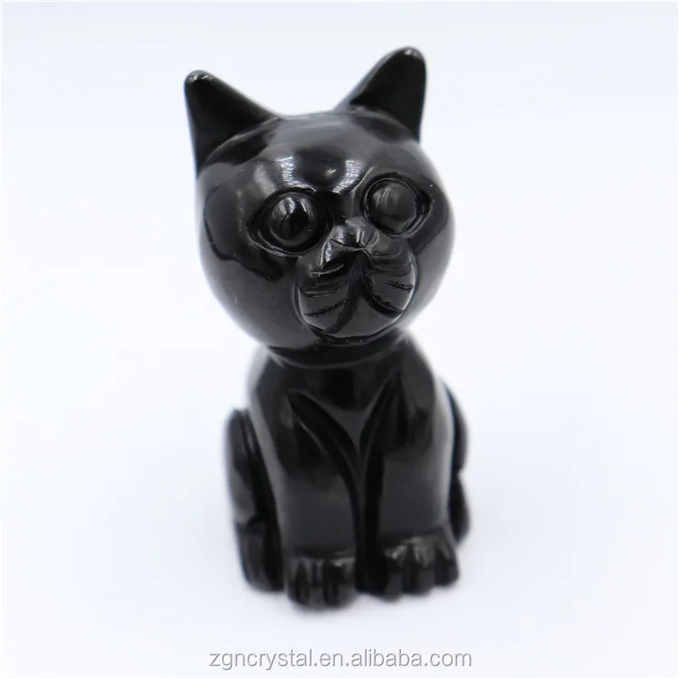 Оптовая продажа, высокое качество, натуральные, ручная работа, прекрасные черные обсидиановые кристаллы, резьба, кошки для украшения