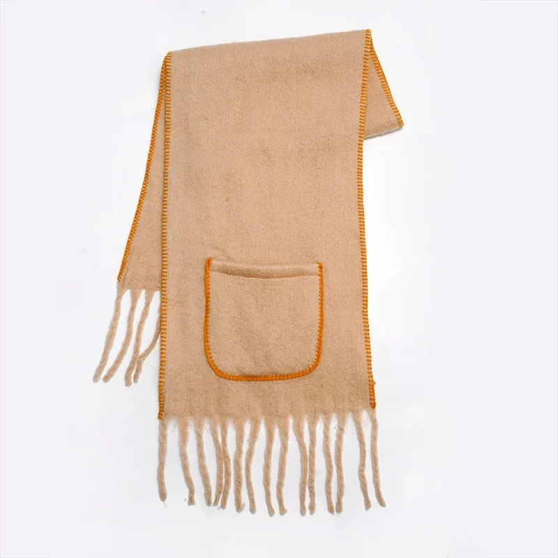 2024 European American Soft Thick Winter Scarves with Pockets Shawl Wrap Pashmina Cashmere Scarf Women