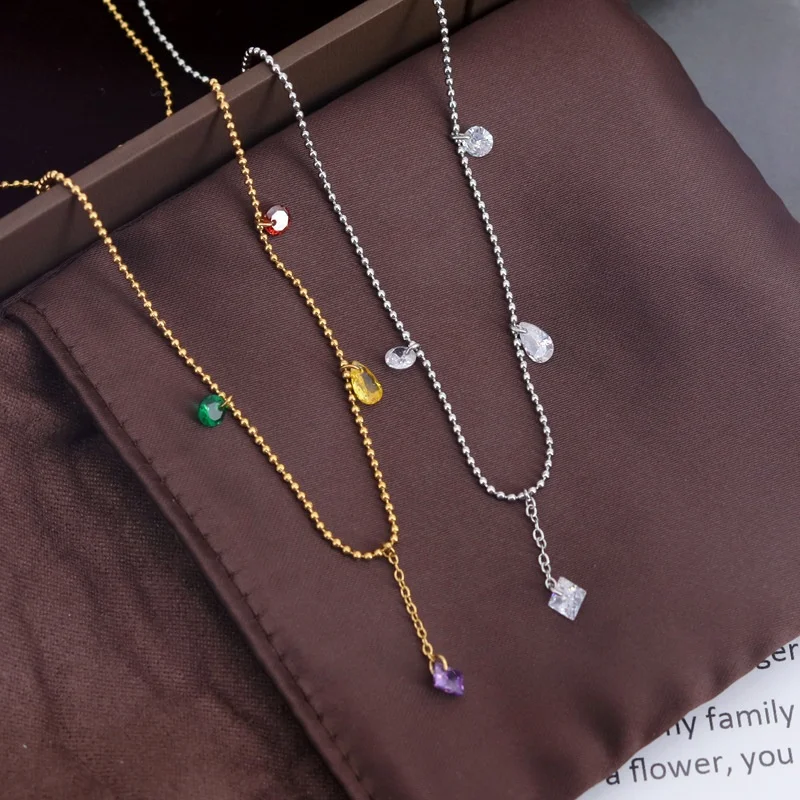 Sweet Fresh Fairy Crystal Zirconium Round Bead Collarbone Chain Electroplated 18K Stainless Steel Fashion Jewelry Necklaces
