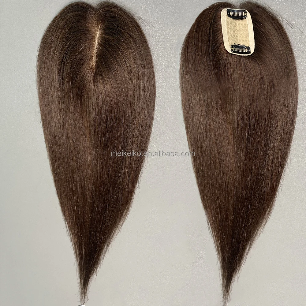 Skin Base Human Hair Topper Hair Toupee for Women Fine Hairpiece Top Virgin European with 4 Clips in Silk 12x13cm 15X16CM