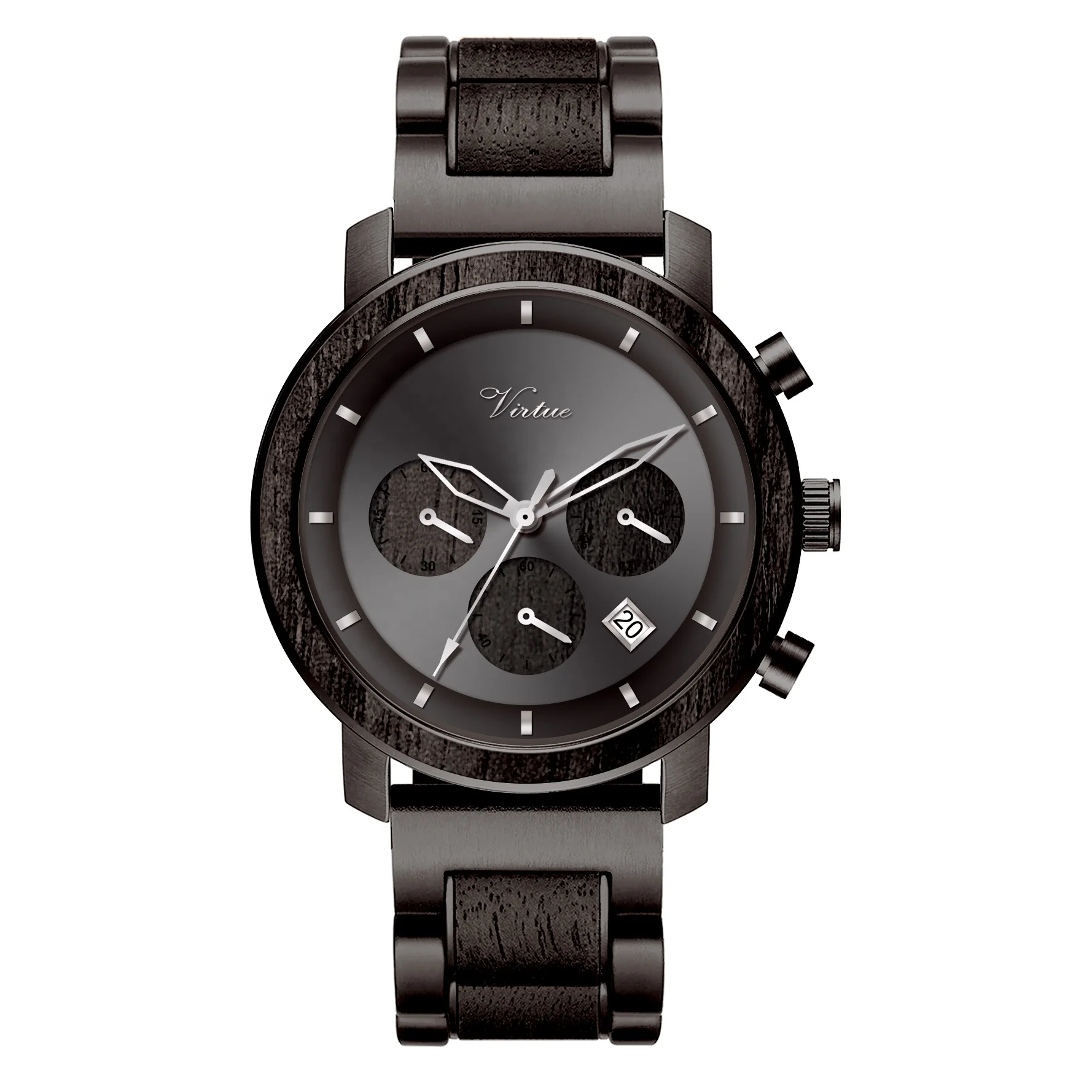  New Original Design Custom LOGO Wholesale Waterproof Luxury Wooden Wrist Watches Chronograph Metal Stainless Steel Wood