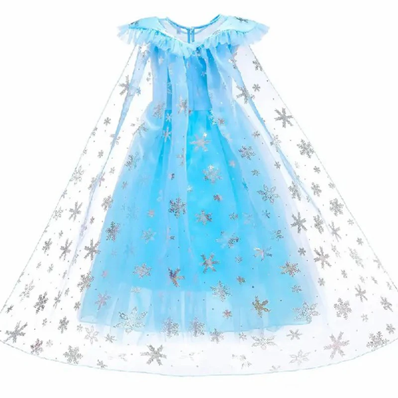 Cosplay Costume with Accessories Birthday Party Dress Up Girls Halloween Elsa Princess Dress with Cape