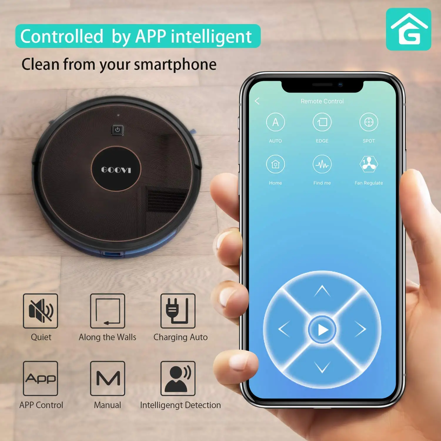 GOOVI 1600Pa Wifi App интеллектуальный автоматический пылесос для сухой и влажной