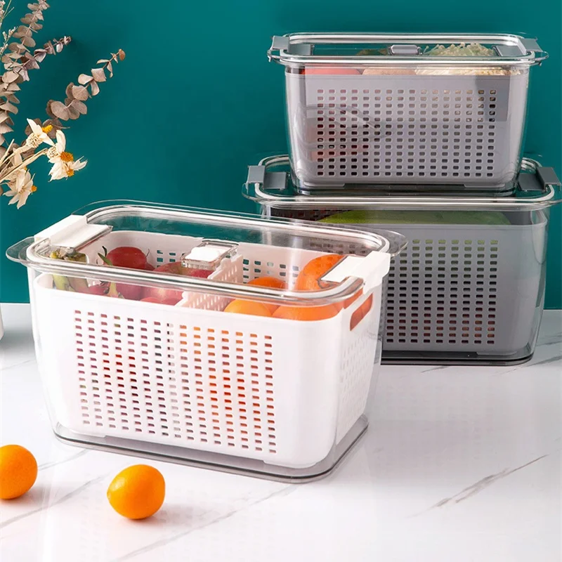 Fridge Organizer Container Set Keep Vegetables Fresh, Three Sizes Container Plastic Food Box Pantry Storage Organizer with Lid