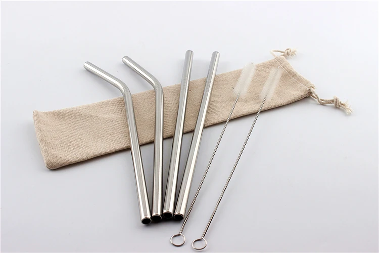 stainless steel metal drinking straw packing pouch drawstring pattern cotton bag with customized logo