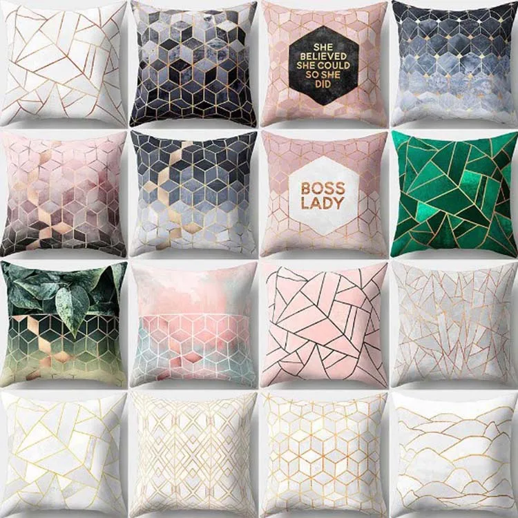 Soft Peach Skin Pillow Cushion Cover Marble Geometric Sofa  Pillow Covers for Sofa car