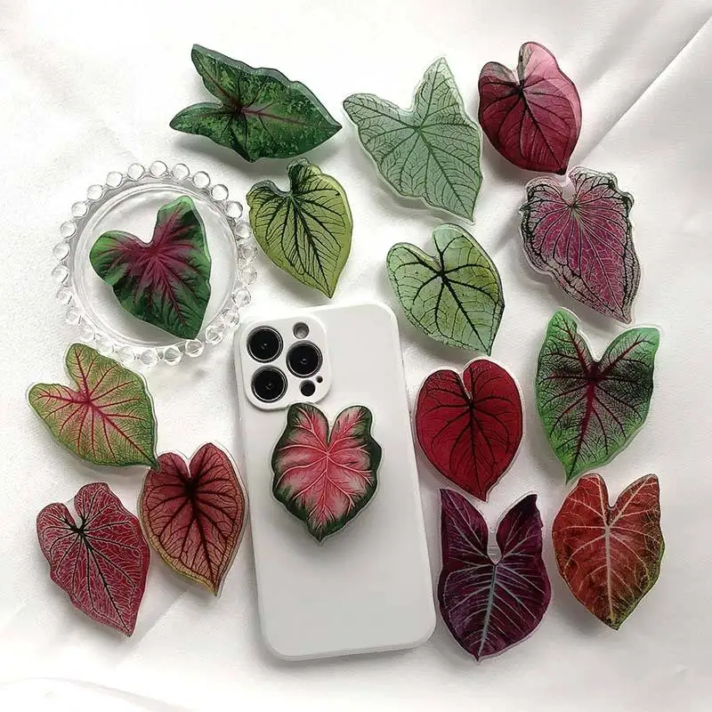 Popular Acrylic Phone Socket Griptok Foldable Eject Mobile Phone Holder Stand Customized Phone Grip With Plant Leaf Design