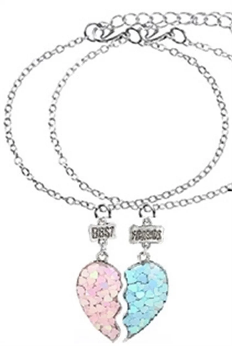 Double Heart Sequins Necklaces For Confidante Best Friends Lettering Glue Dropping Bracelet Jewelry Friendship Necklace 1