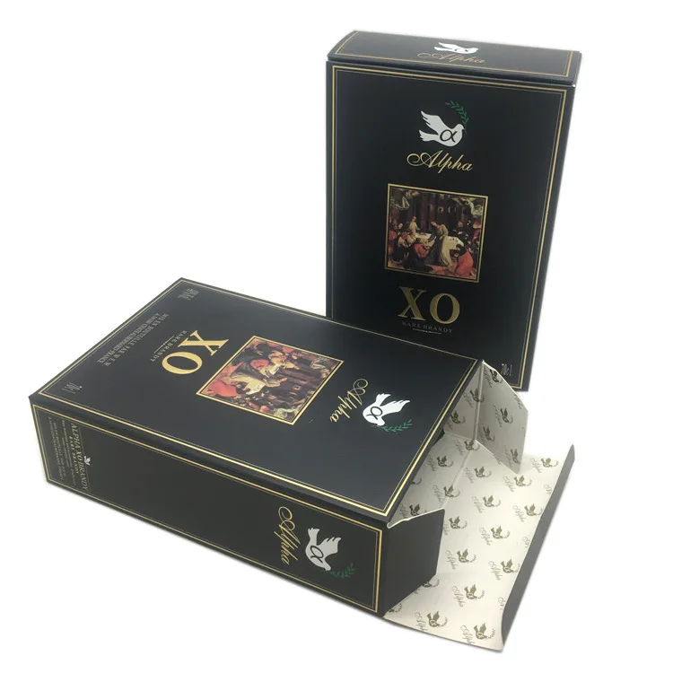 luxury design XO wine packaging paper boxes customized own logo whisky perfume bottle  packaging boxes with automatic bottom