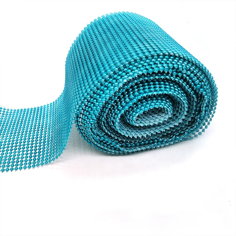 Manufacturer 24 rows light blue plastic Half spherical beaded mesh pearl trimming for DIY decoration