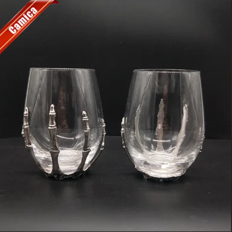 Stemless wine glass with skeleton base