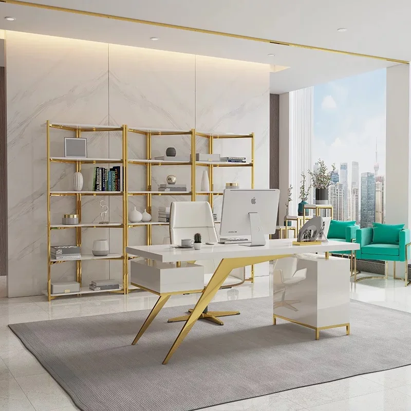 Modern Office Desk Steel Working Table Marble Stone Study Desk