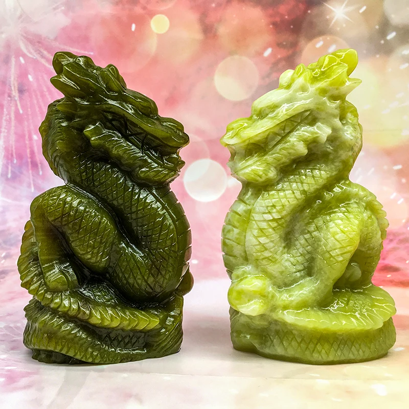 Wholesale New Arrival  Natural Stones Green Jade Dragon Carving Polished Crystal Yooperlite Dragon Carving for Decoration