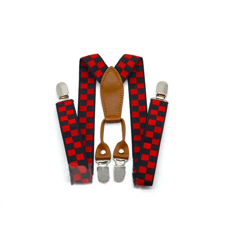 Plaid Fashion Suspenders for Girls 4 Clips Y Shape Baby Boy Suspenders Braces for Kids