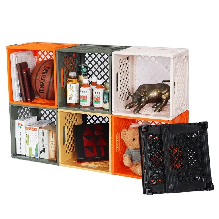 Promotional Easy Mobility Simple Rectangular Plastic Record Crates Wood Vinyl Record Storage Folding Crate