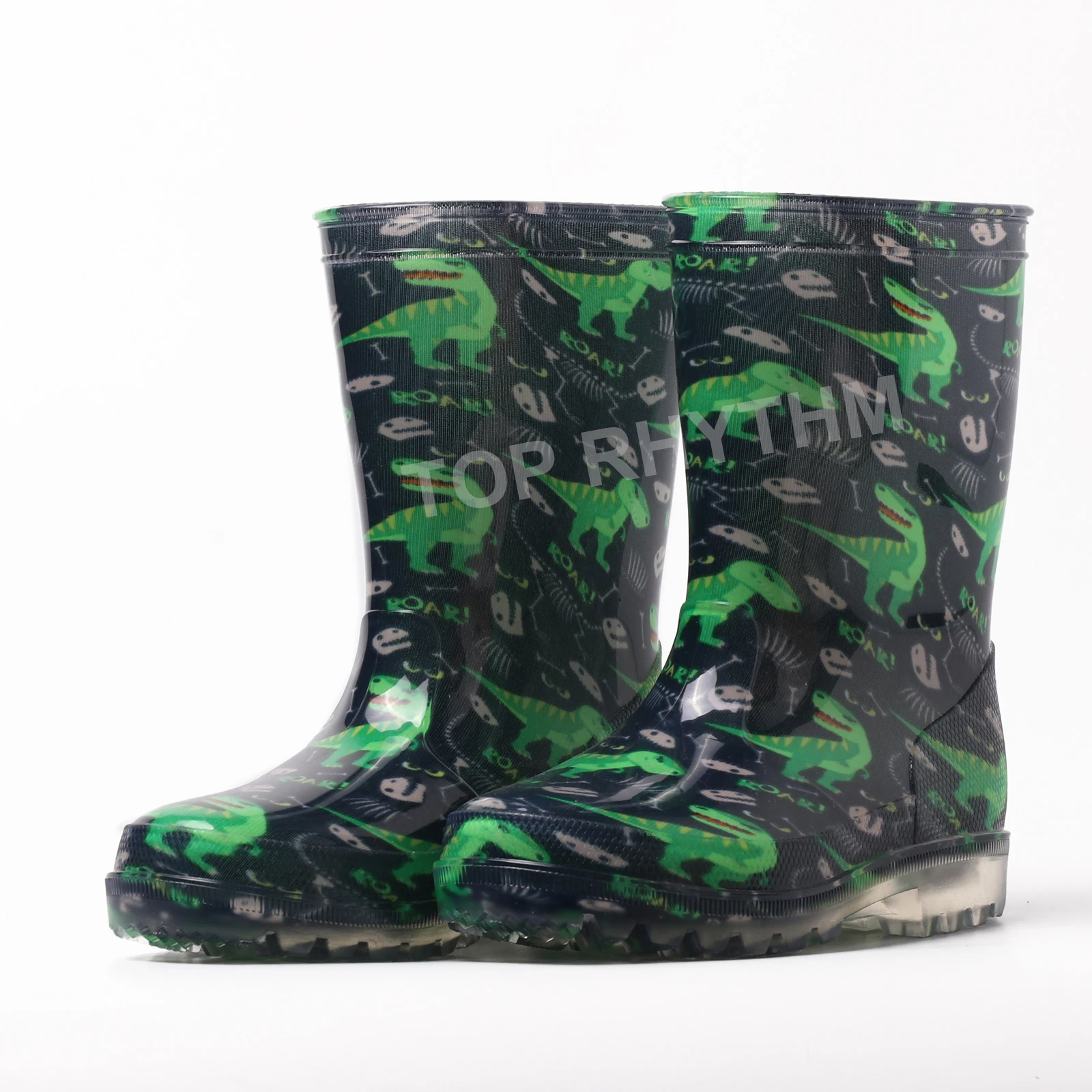Girl garden shoes lightweight waterproof PVC shoes transparent crystal sole custom kids rain boots for boys and girls