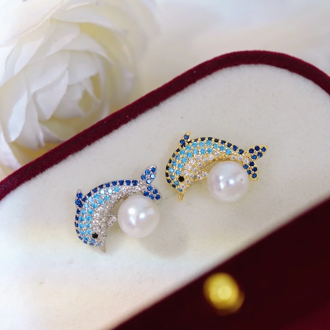 Promotion product 925 silver custom pendant moissanite dolphin pearl pendant