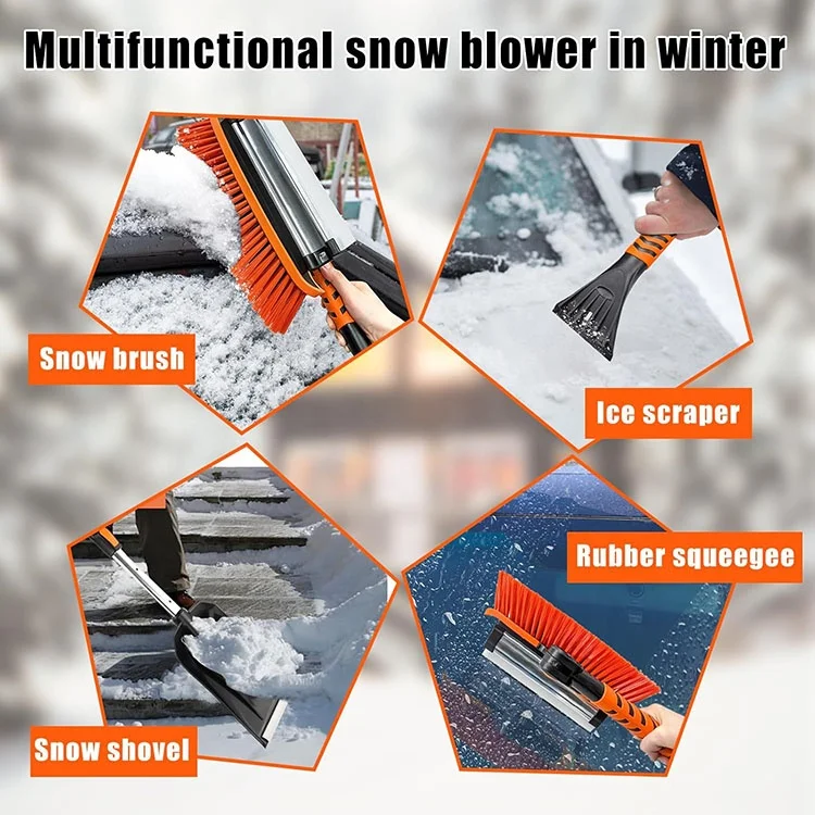 4 in 1 Ice Scraper for Car Windshield Extendable Snow Shovel Brush with Foam Handle Cleaning Brush for Car SUV Truck