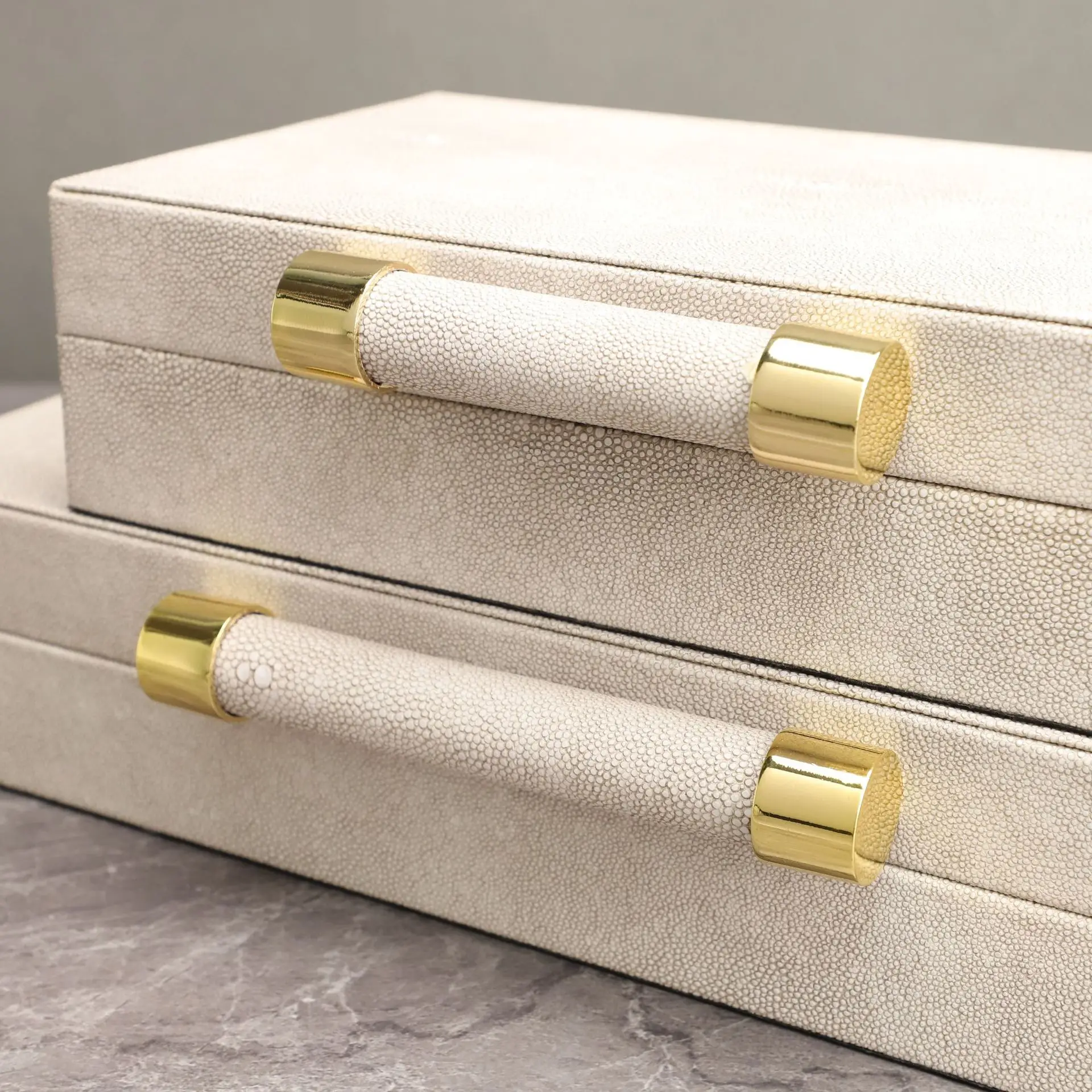 2pcs Elegant New Chinese Style Leather Jewelry Boxes Practical Table Decor for Anniversary Gift Color Changing Storage