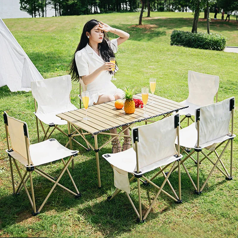 Outdoor Folding Table and Chair Five Piece Set Portable Aluminum Alloy Chair Table Lightweight Camping