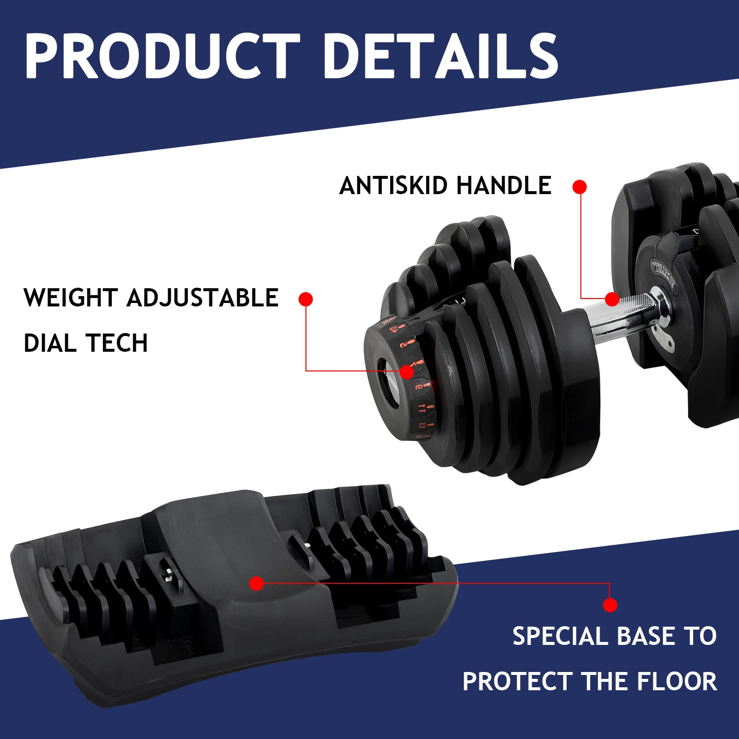 Gym Equipment Fitness Workout Free Weights 40KG Adjustable Dumbbells Multi Functional TPE 90LB Adjustable Dumbbell