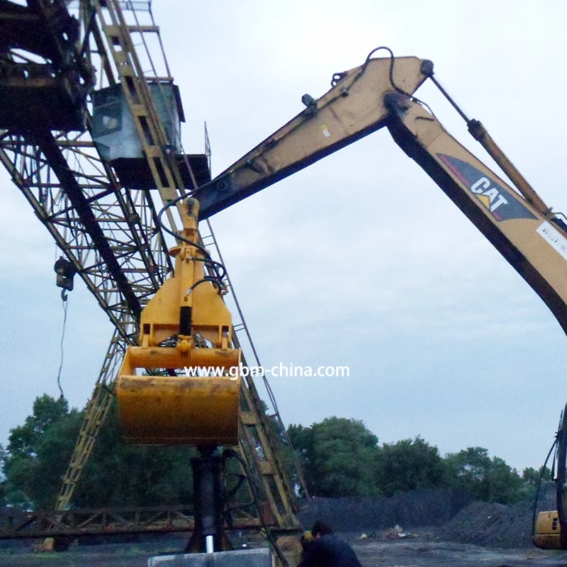 Excavator mounted hydraulic clamshell grab bucket for bulk cargo