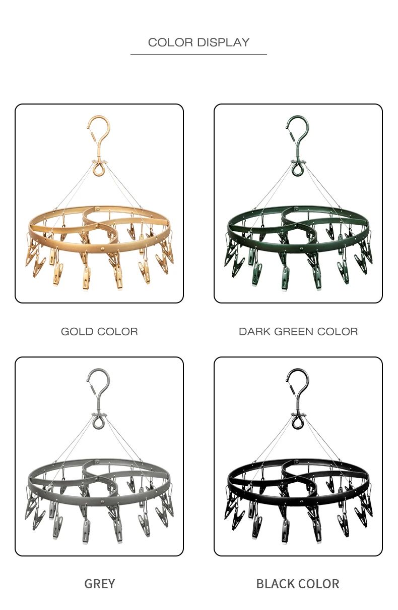 Strong Metal  24 Clips Stainless Steel Clothes Socks Shorts Underwear Rack Windproof Durable