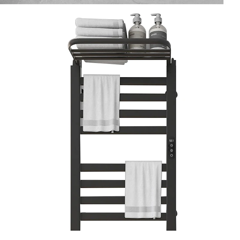 Hotel Smart Toilet Black Towel Warmer Racks Electrically Heated Intelligent Bathroom Towel Rack Accessories with Timer