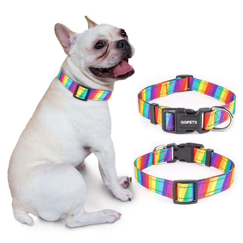 Pet Shop High Quality Reflective Cute Colorful Custom Brand Dogs Collars Personalized Designer Luxury Rainbow Dog Collar
